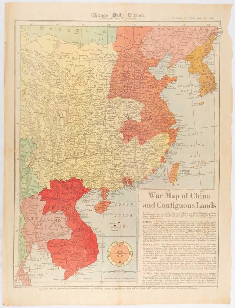 Stock ID #180794 War Map of China and Contiguous Lands. WWII MAP OF CHINA.