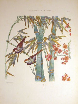 Stock ID #193707 Ornements de la Chine. Plate 28. [Decorative design of birds in bamboo]. CHINA...