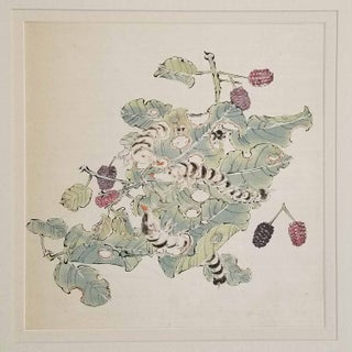Stock ID #198159 Silkworms Eating Mulberry Leaves. CHINA - SILK PAINTING