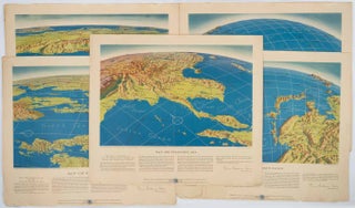 Stock ID #200808 Five WWII Bird's-eye View Maps including the Pacific and Southeast Asia. WORLD...