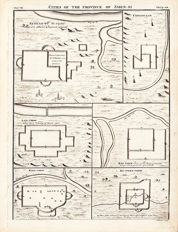 Stock ID #206290 Cities of the Province of Shen-si. CHINA - ANTIQUE PRINT, JAMES BASIRE, ENGRAVER.