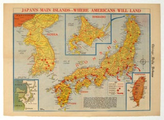 Stock ID #208877 Japan's Main Islands - Where Americans Will Land. JAPAN - WWII MAP, CURT...