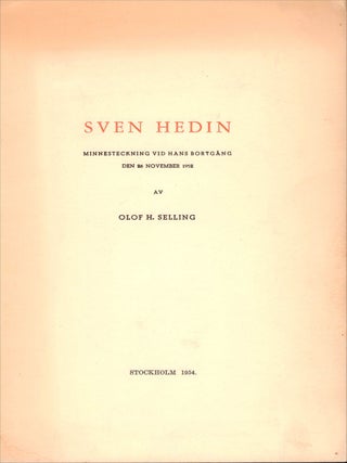Stock ID #214539 Sven Hedin Minnesteckning vid Hans Bortgang den 26 Novemberg 1952. [Sven...