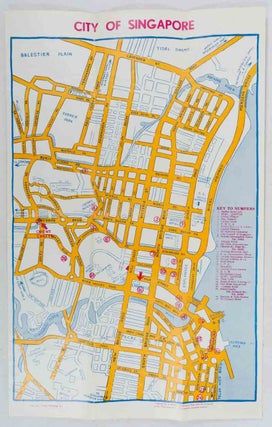 Stock ID #214881 Map of Singapore. With Compliments of Adelphi Hotel & Chanrai's. 1950S MAP OF...