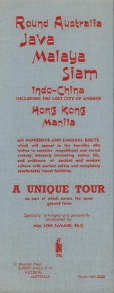 Stock ID #215114 Lois Savage Tours: Round Australia, Java, Malaya, Siam, Indo-China including the...