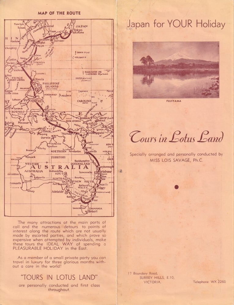 Stock ID #215118 Tours in Lotus Land. Japan for Your Holiday. MISS LOIS SAVAGE.