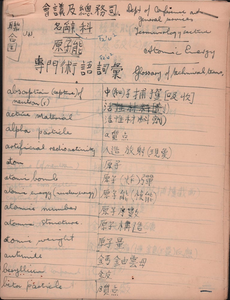 Stock ID #216374 [Chinese Nuclear Energy and Aeronautical Terminology Vocabulary Papers]. ATOMIC AND AIR POWER IN TAIWAN.