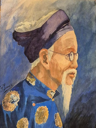 Stock ID #219313 Original Watercolour of an Elderly Scholar or Mandarin in Traditional Vietnamese...