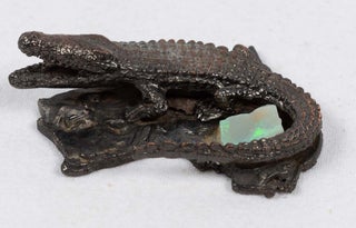 Stock ID #219557 Map of Australia and Crocodile Souvenir Inlaid with White Opal. AUSTRALIA --...