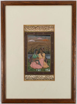 Stock ID #219858 Mughal-Style Miniature of a Noble Betrothed Couple Seated, Their Arms Entwined....
