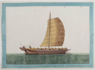 Stock ID #221343 Pith Painting - Chinese Junk. FINELY PAINTED CHINESE JUNK ON PITH