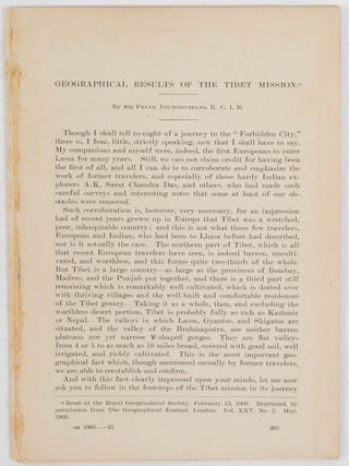 Stock ID #221735 Geographical Results of the Tibet Mission. THE GREAT GAME, SIR FRANK YOUNGHUSBAND