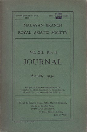 Stock ID #222684 Journal of the Malayan Branch of the Royal Asiatic Society. Vol. XII. Part II....