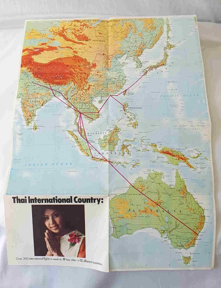 Stock ID #223316 [Thai Airways Map of Asia]. MAP OF ASIA - PRE-1975.