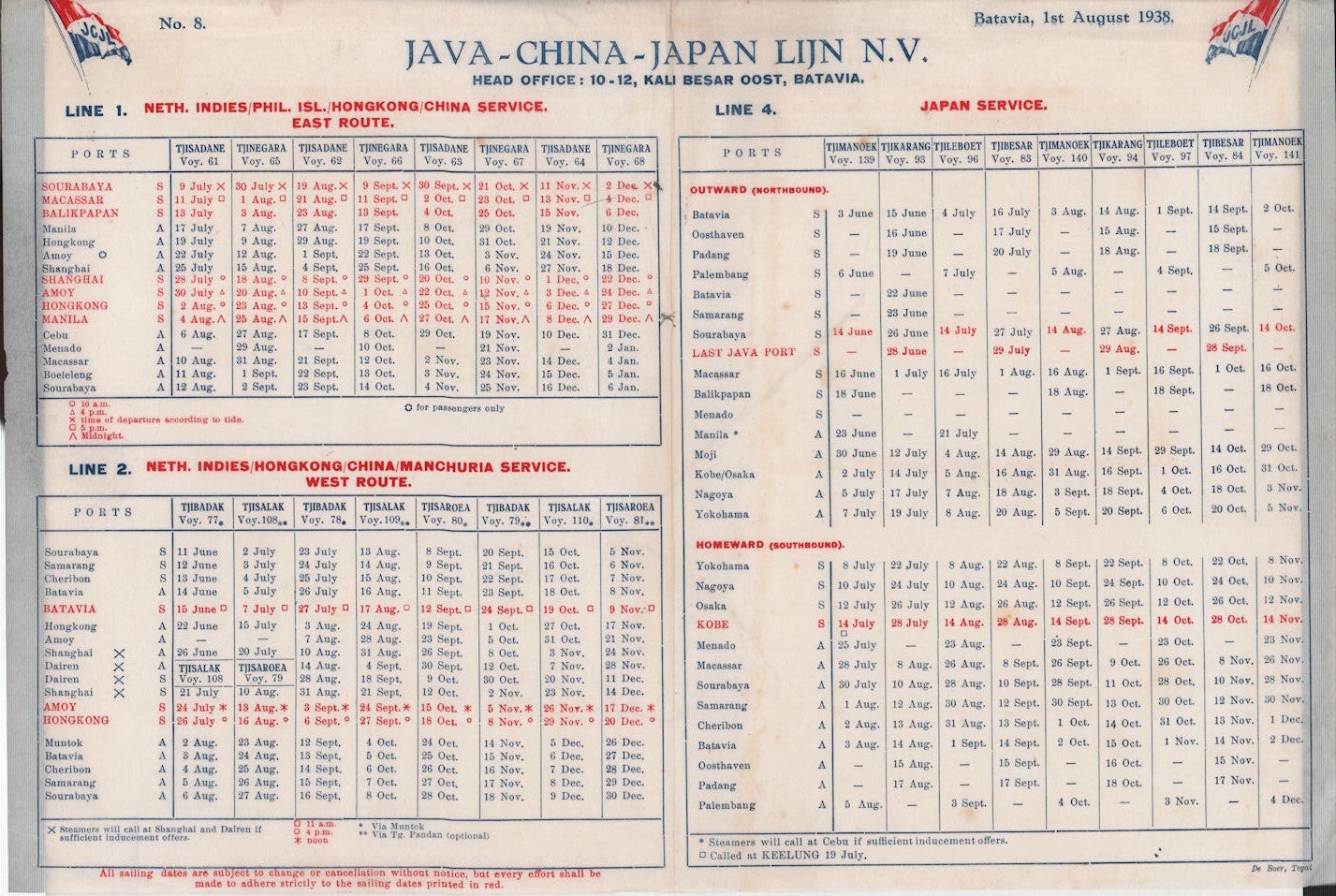Java-China-Japan Lijn N.V. 1938 Schedule | CHINA AND JAPAN PRE-WAR ...