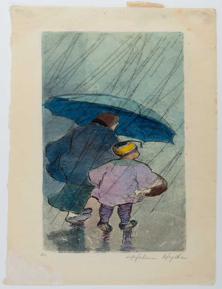Stock ID #224353 [The Shower. Mother and Child in Rain]. HELEN HYDE.