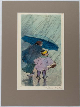 [The Shower. Mother and Child in Rain].
