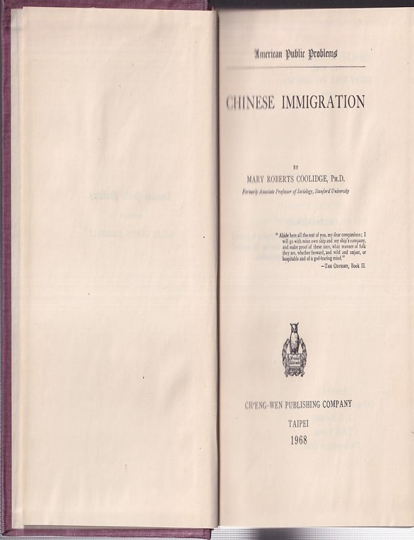 Stock ID #224610 Chinese Immigration. MARY ROBERTS COOLIDGE.