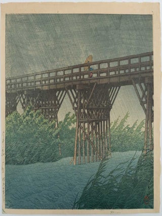 今井橋之夕立. [Imaibashi no yūdachi]. [Evening Shower at Imai Bridge. JAPAN WOODBLOCK PRINT, KAWASE HASUI.