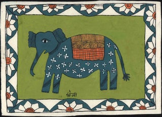 Stock ID #224939 Original Mithila or Madhubhani painting of an Elephant in profile. NEPAL WOMEN...
