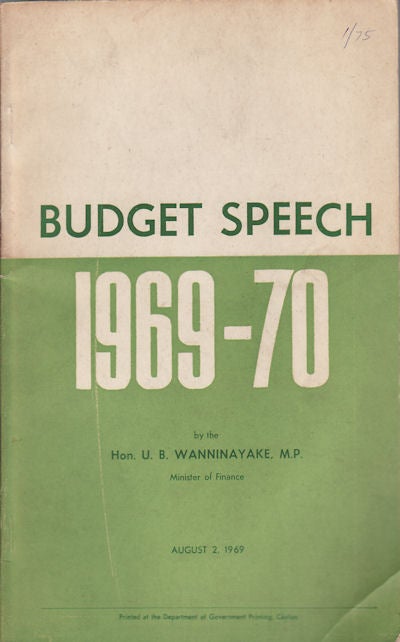 Stock ID #36934 Budget Speech 1969-70. HON. U. B. WANNINAYAKE.