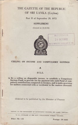Stock ID #37161 Ceiling on Income and Compulsory Savings. A Bill to fix a ceiling on disposable...