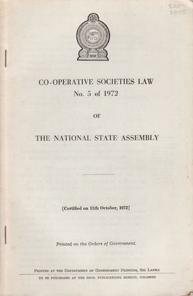 Stock ID #37175 Co-Operative Societies Law No. 5 of 1972 of The National State Assembly. SRI LANKA