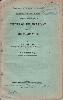 Stock ID #56917 Studies on the Rice Plant and on Rice Cultivation. D. V. AND M. V. GADKARI JOSHI
