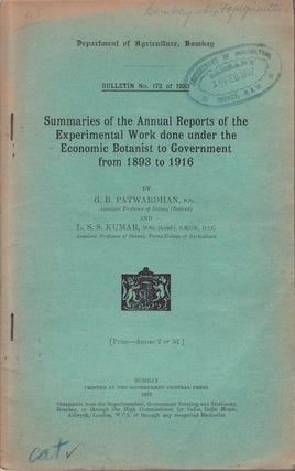 Stock ID #57017 Summaries of the Annual Reports of the Experimental Work done under the Economic...