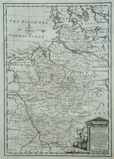 Stock ID #57063 A New & Accurate Map of the North-West Part of Germany, containing Westphalia & Low. Saxony wherein are included y.Domin of y.Electors of Brunswick Lunenburg or Hannover Cologne & c. EMAN BOWEN.