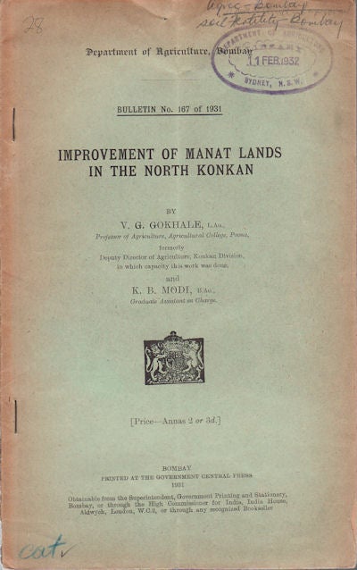 Stock ID #57143 Improvement of Manat Lands in the North Konkan. V. G. GOKHALE, K. B. MODI.