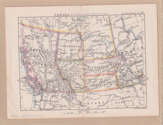 Stock ID #63900 Canada (North West Provinces). CANADIAN PRAIRIES - MAP, BARTHOLOMEW.