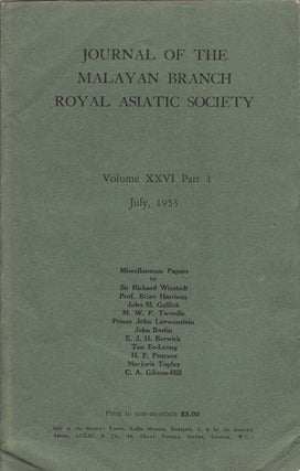 Stock ID #67461 Journal of the Malayan Branch of the Royal Asiatic Society. Volume XXVI: Part I....