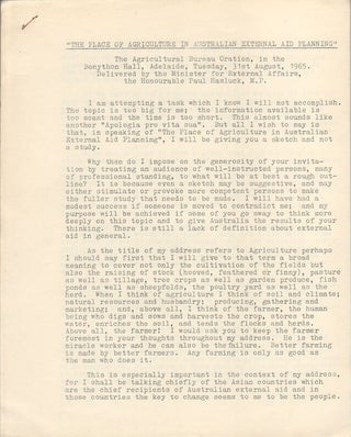 Stock ID #7393 "The Place of Agriculture in Australian External Aid Planning". PAUL M....